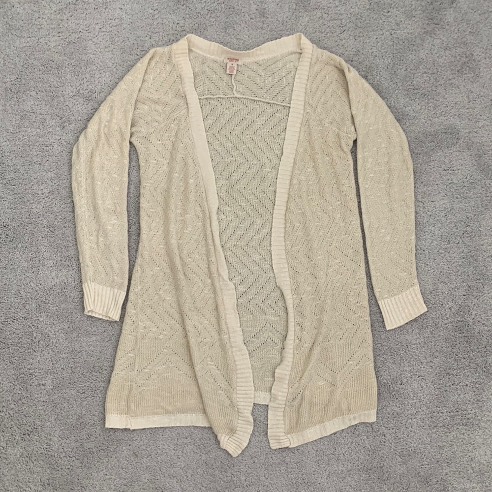 Tan Designed Cardigan. Cut Out Design. Size M